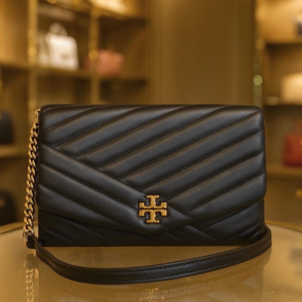 NEW Tory Burch Kira Chevron Black Leather Clutch/Shoulder Bag/Convertible Bag